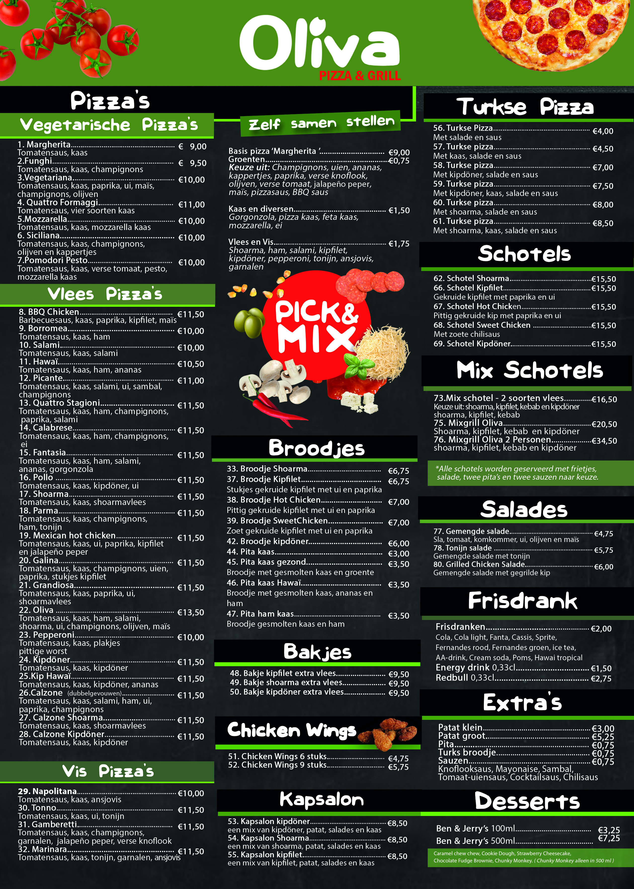 MENUKAART Oliva Pizza